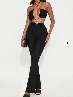 Fashion Nova Strappy Cutout Ribbed Black Jumpsuit